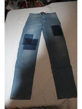 Blue Denim Jeans with Patchwork Design- Size 8